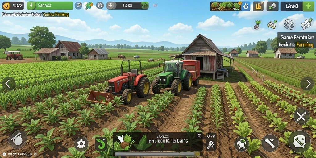 Tampilan gameplay BARA22 dengan elemen pertanian yang interaktif.