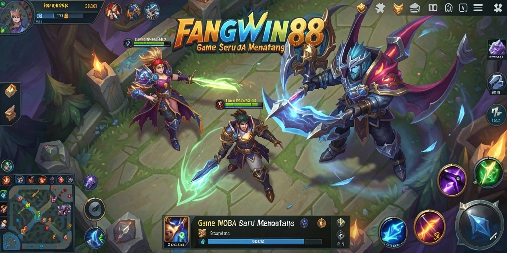 Screenshot gameplay FANGWIN88 yang menegangkan di arena MOBA.