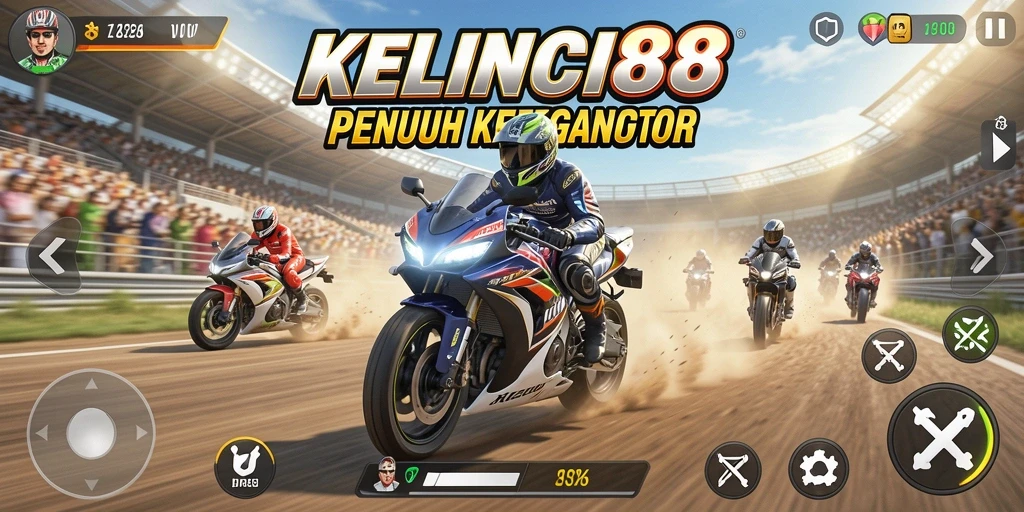 Gameplay KELINCI88 dengan aksi balapan motor yang seru.
