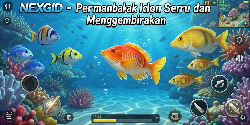 Tampilan gameplay NEXGID dengan aksi menembak ikan.