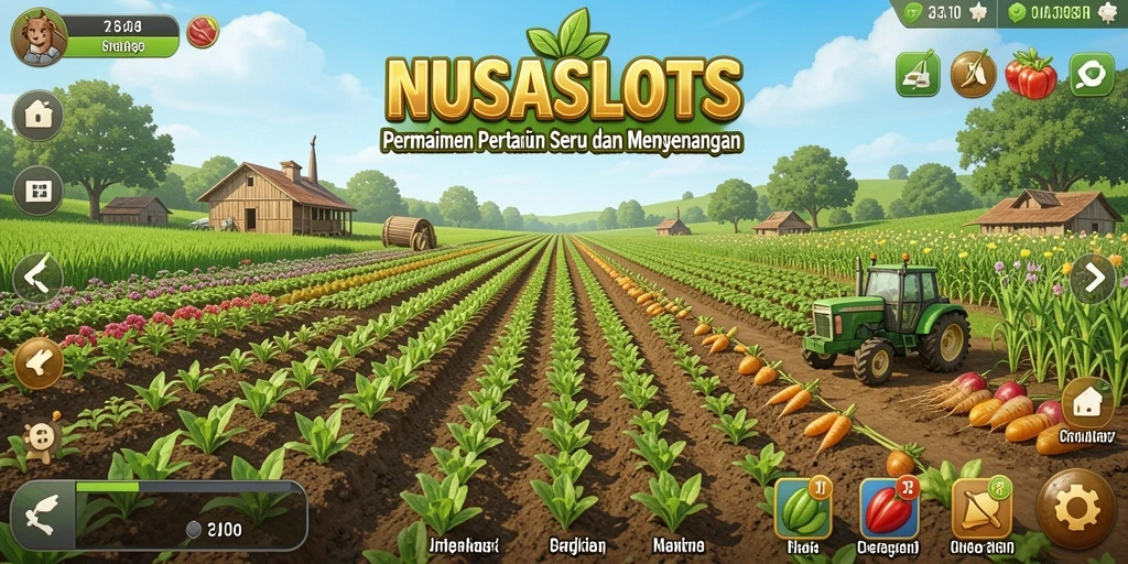 Tampilan gameplay NUSASLOTS yang menampilkan aktivitas pertanian.