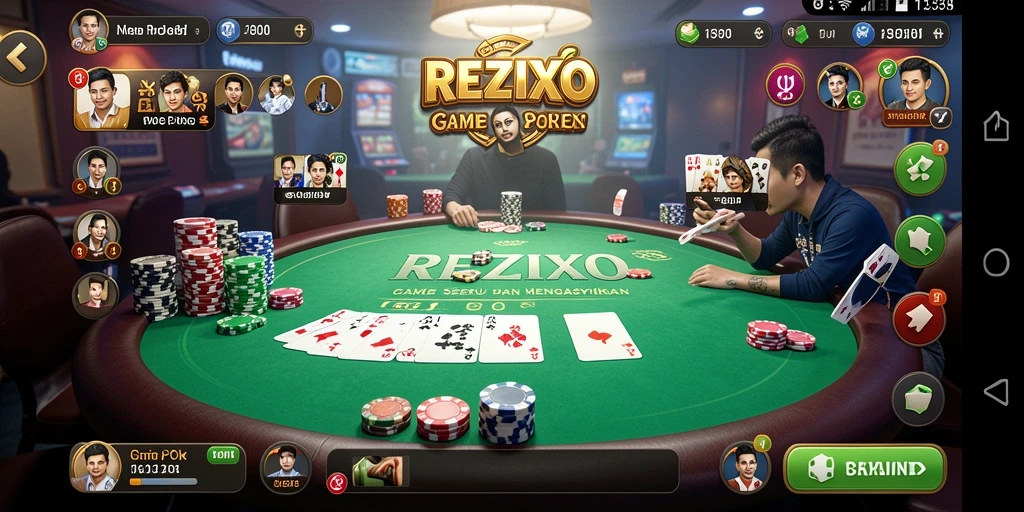 Tampilan gameplay menarik dari REZIXO yang penuh aksi Poker.